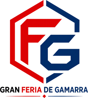 Logotipo de Gran Feria de Gamarra: símbolo FG con la letra F en rojo y la G en azul.