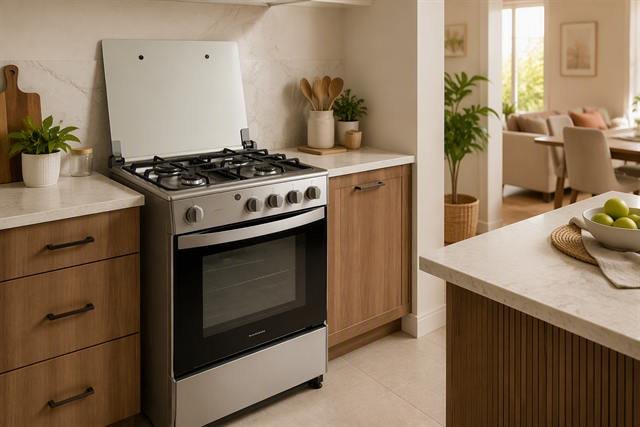 Cocina a gas de cuatro hornillas con horno, uno de los premios de los sorteos de la feria.